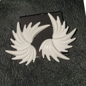 Vintage White Angel Wings Statement Earrings Large
